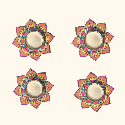 Orange Floral Tealight Holder Diya Set of 2 & 4 | Decorative Candle Holders for Festivals