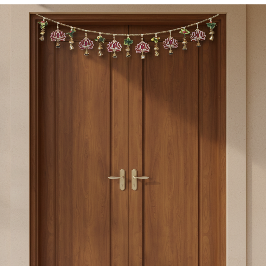 Lotus Design Decorative Toran with Golden Bells – Traditional Door & Wall Hanging for Home Decor