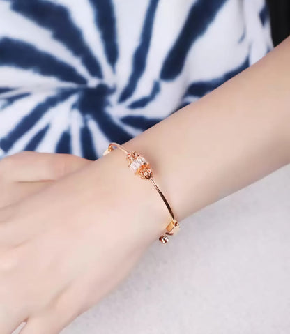 Gold-Plated Charm Bracelet With Crystal Beads & Heart Danglers