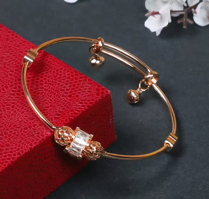 Gold-Plated Charm Bracelet With Crystal Beads & Heart Danglers