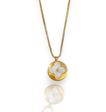 Gold Plated Korean Style Round Clover Pendant Necklace For Women & Girls