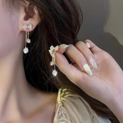 Golden Elegant Crystal Bow With Dangling Tassels