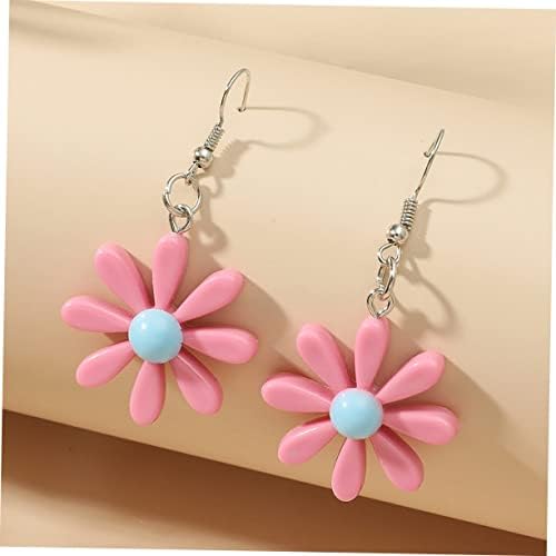 Pink Petals With Blue Center Daisy Flower Drop Earrings
