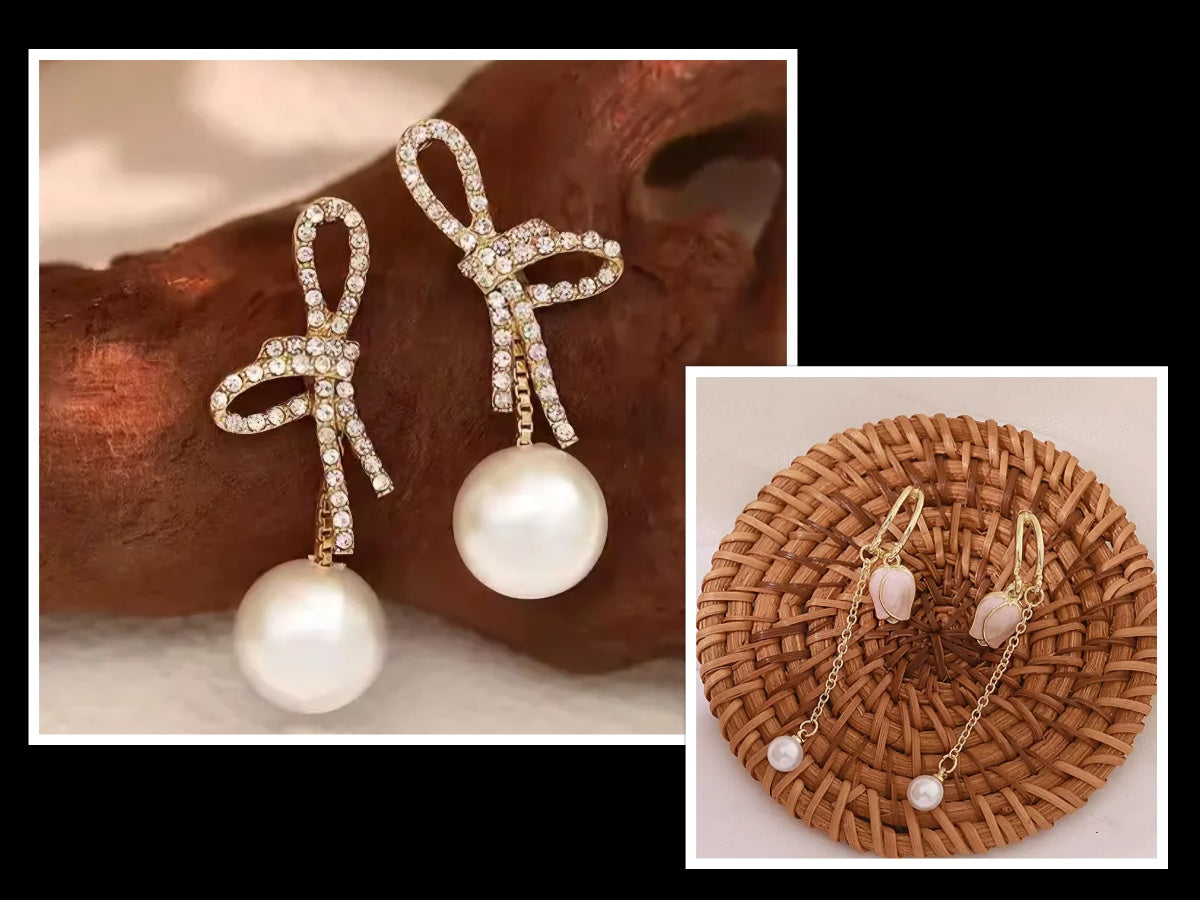 Multicolor Elegant Pearl & Rhinestone Drop Earrings (2 Pairs)