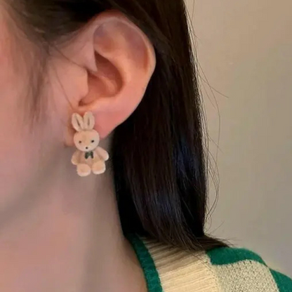 Brown Korean-Style Plush Bunny Stud Earrings