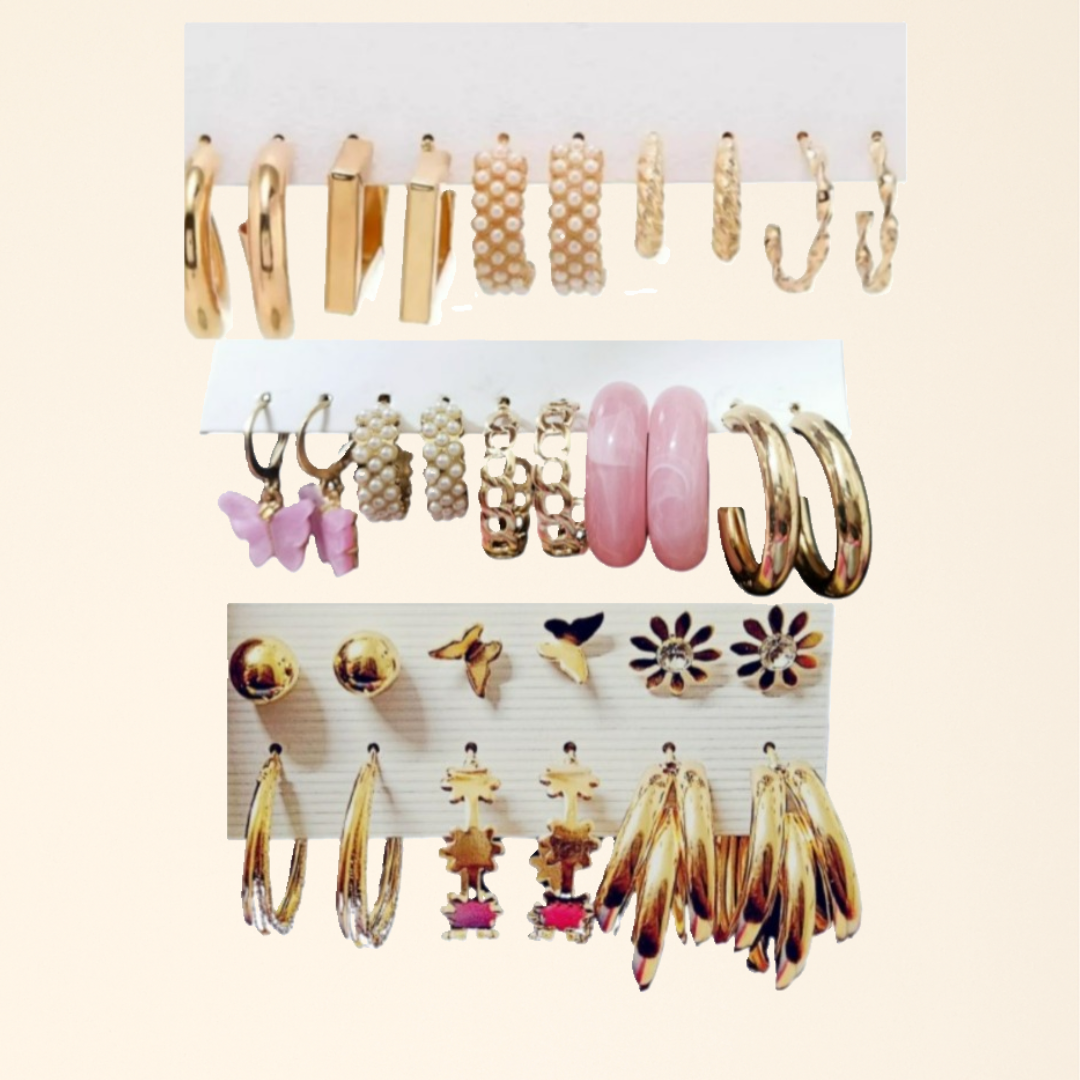 Multicolor Trendy Studs, Hoops & Drops Earrings Set For Women & Girls (Set Of 16)