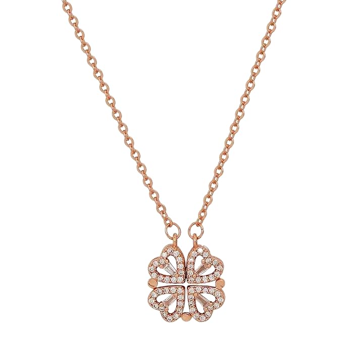 Gold Plated Korean Style Heart Clover Pendant Necklace For Women
