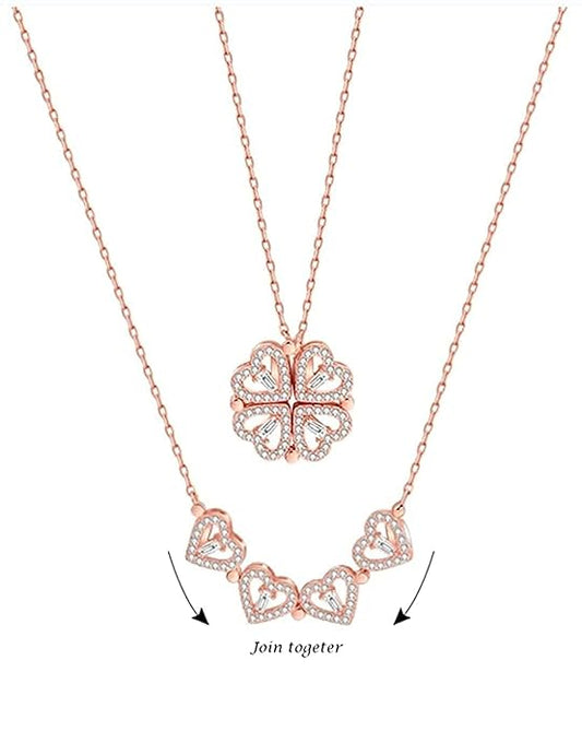 Gold Plated Korean Style Heart Clover Pendant Necklace For Women