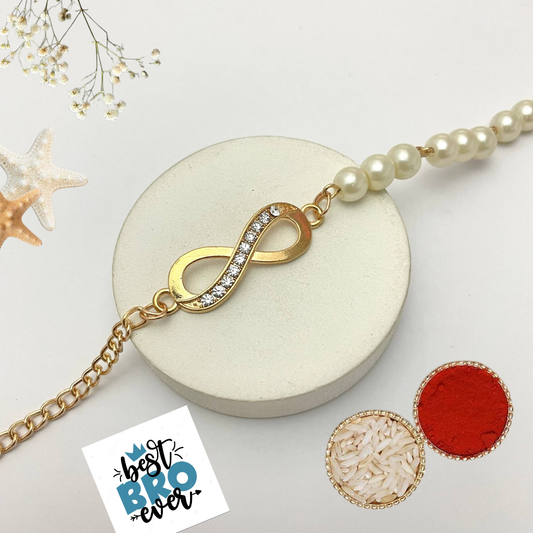 Infinity Rakhi for Brother with Pearls, Roli Chawal