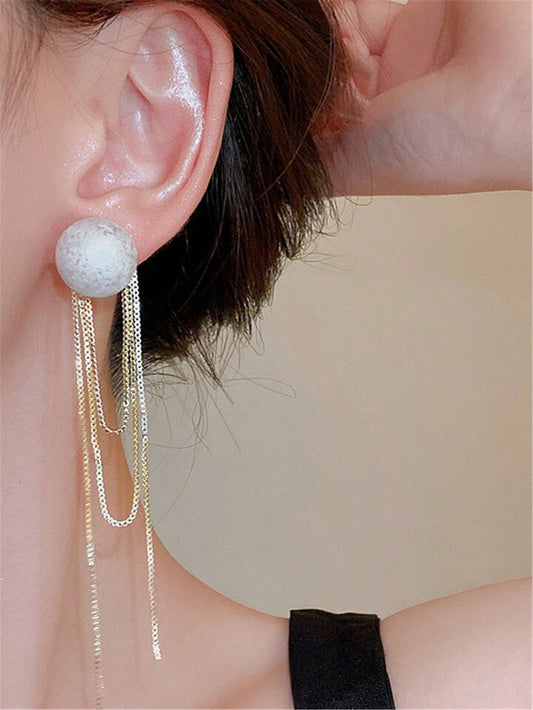 Golden Korean-Style Heart Long Chain Earrings