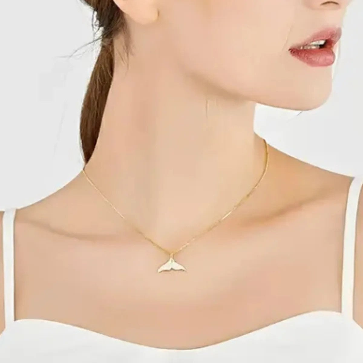 White Golden Mermaid Tail Pendant Necklace