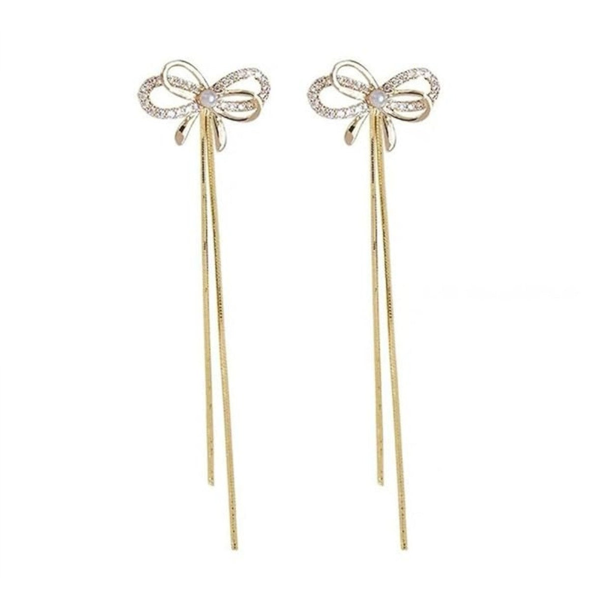 Golden Bow Knot Long Tassel Earrings