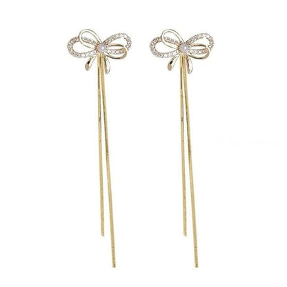 Golden Bow Knot Long Tassel Earrings
