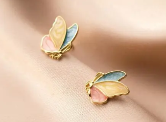Gold-Plated Elegance Enamel Butterfly Stud Earrings