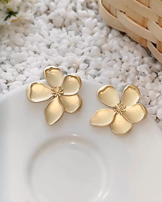 Gold Flower Stud Earrings For Women