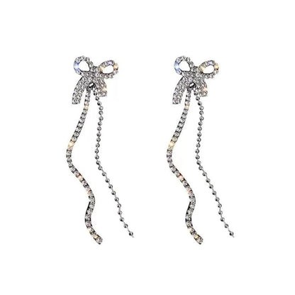 Multicolor Elegant Bowknot Rhinestone Chain Drop Earrings