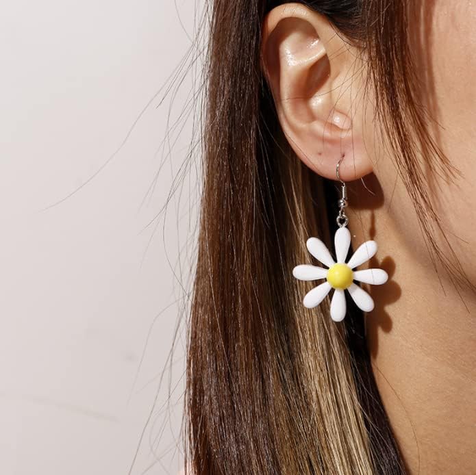 White Petals With Yellow Center Daisy Flower Drop Earrings