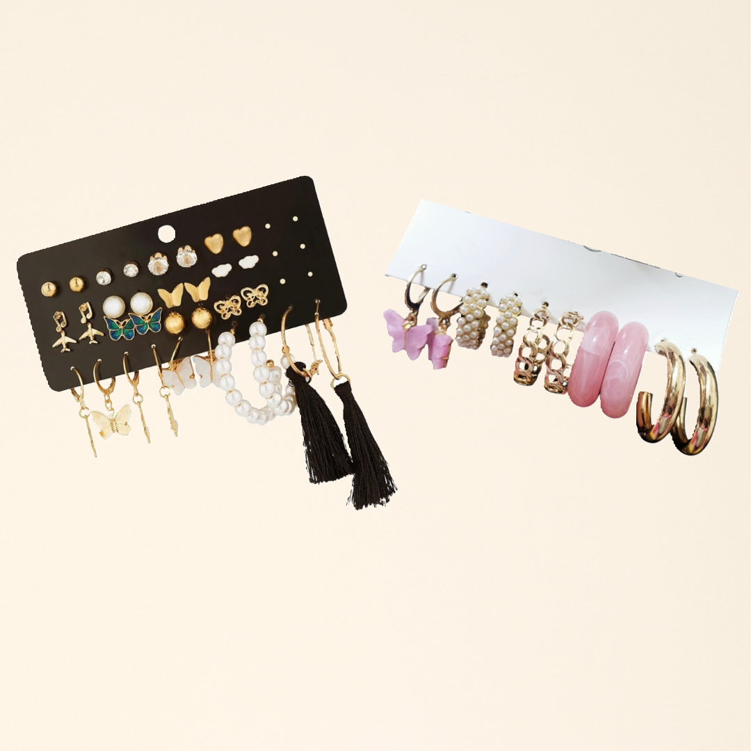 Multicolor Trendy Hoops, Studs & Drops Earrings Set For Women & Girls (22 Pairs)
