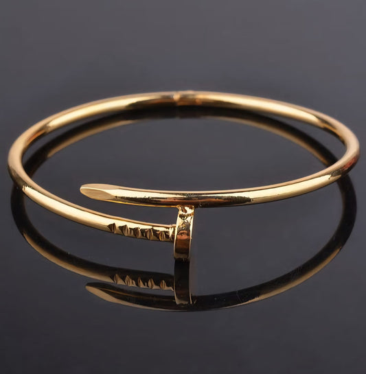 Gold-Plated Minimal Nail Design Bangle Bracelet For Women & Girls