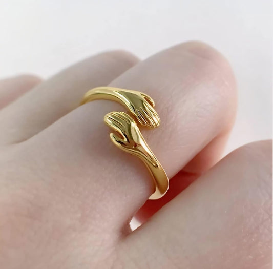 Gold-Plated Hand-Holding Design Symbol Of Love & Unity Ring