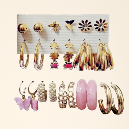 Multicolor Stylish Hoops, Studs & Drops Set Earrings For Women & Girls (Pack Of 11)