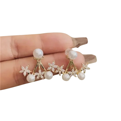 Gold Delicate Faux Pearl With Crystal Accents Korean-Style Stud Earrings