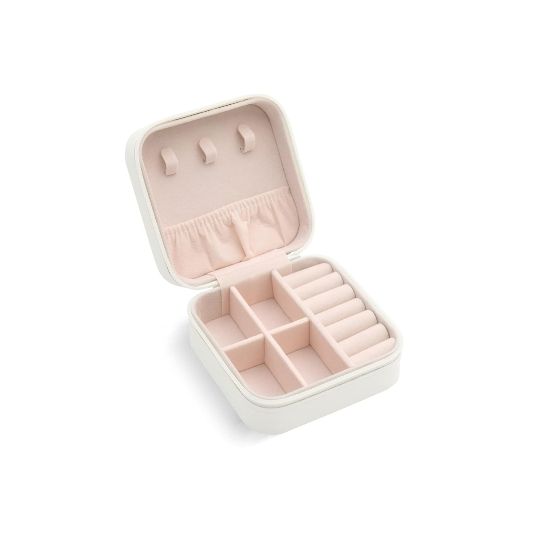 White Compact Jewelry Organizer Box with Ring & Earring Storage