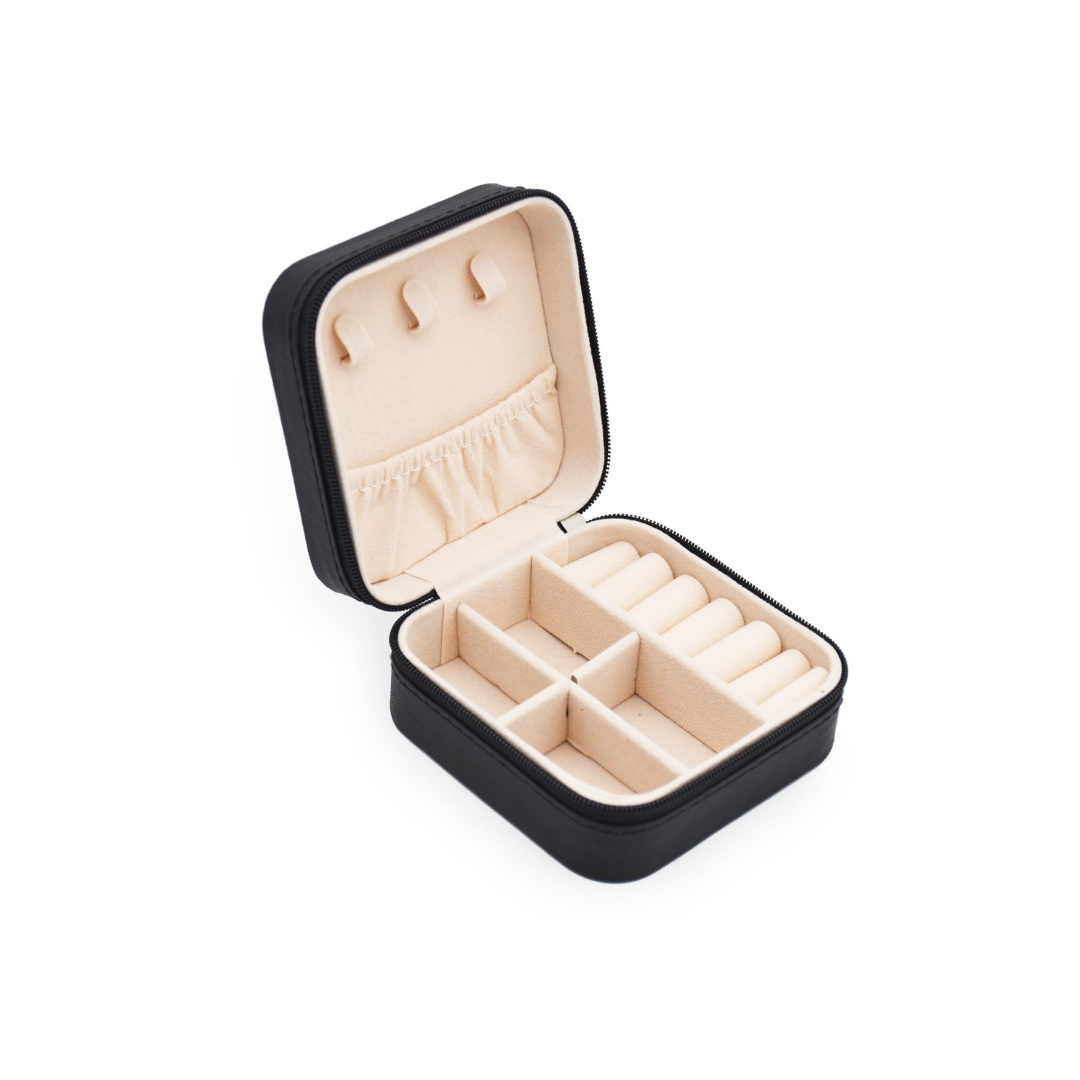 Black Compact Jewelry Organizer Box with Ring & Earring Storage