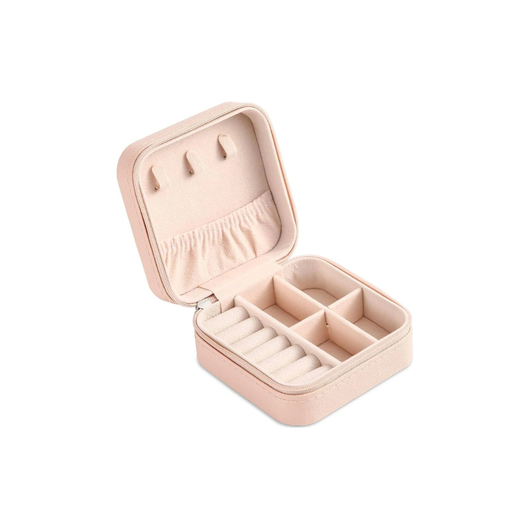 Baby Pink Compact Jewelry Organizer Box with Ring & Earring Storage