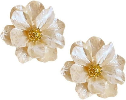 White Iridescent Flower Stud Earrings